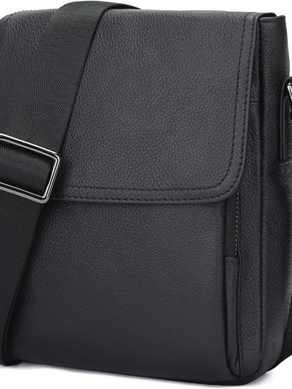 Men's Black Genuine Leather Crossbody Travel Metal Zipper Messenger Hand Bag